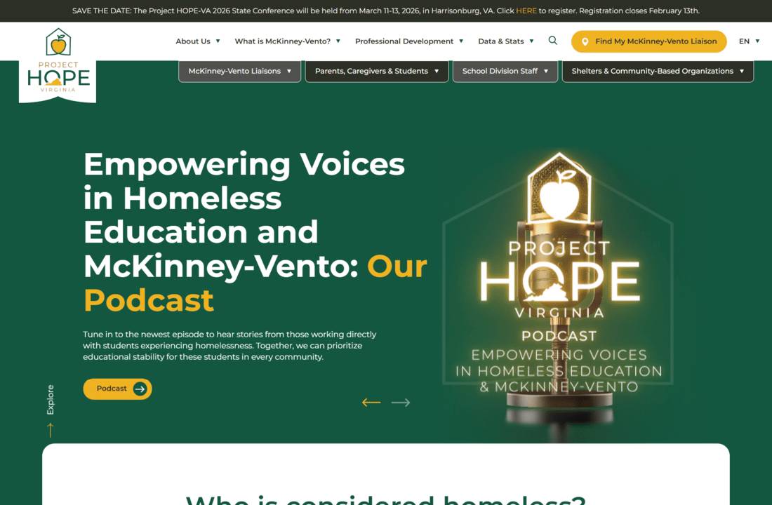 Hero banner for the Project HOPE Virginia podcast page