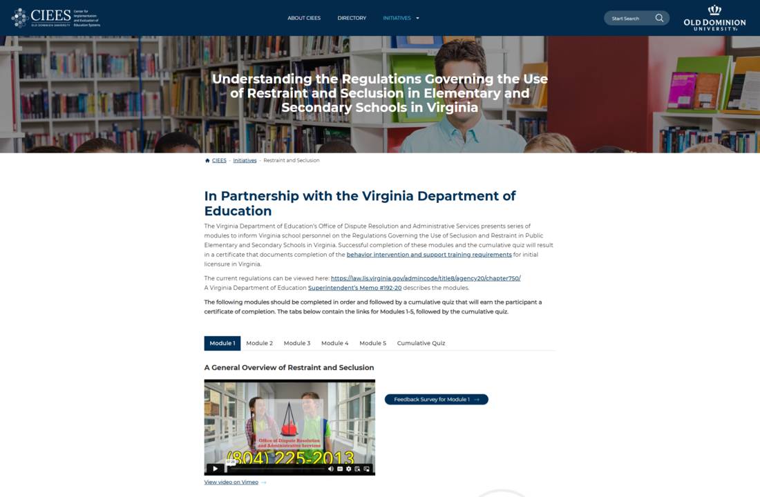 Banner image for the Virginia Restraint and Seclusion Training Regulatory Practice page